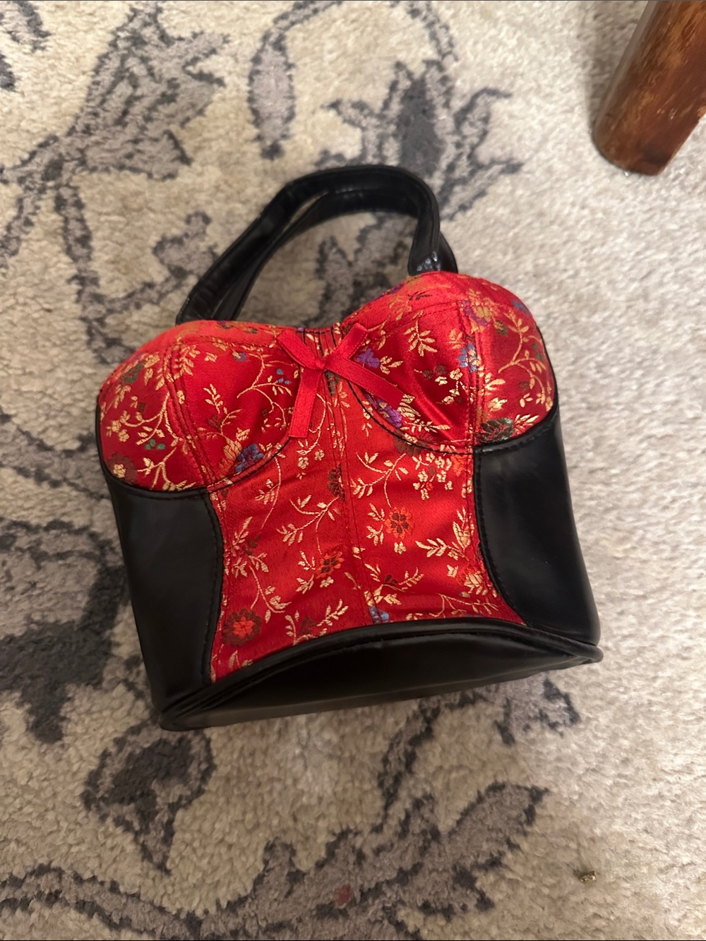 Red Floral Bustier-Style Women’s Handbag